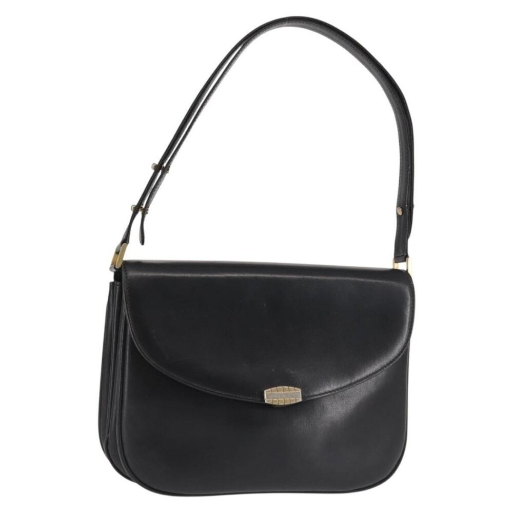 Authentic BALLY Shoulder Bag Leather Black Gold